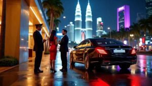 Sex Escort KL Girl Luxury sedan with chauffeur and guests at night in Kuala Lumpur Incall & Outcall Escorts Girl Service
