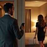 Sex Escort KL Girl Man in suit with phone enters hotel room as woman walks away Incall & Outcall Escorts Girl Service