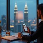 Sex Escort KL Girl Man on video call in hotel room with city view at night. Incall & Outcall Escorts Girl Service